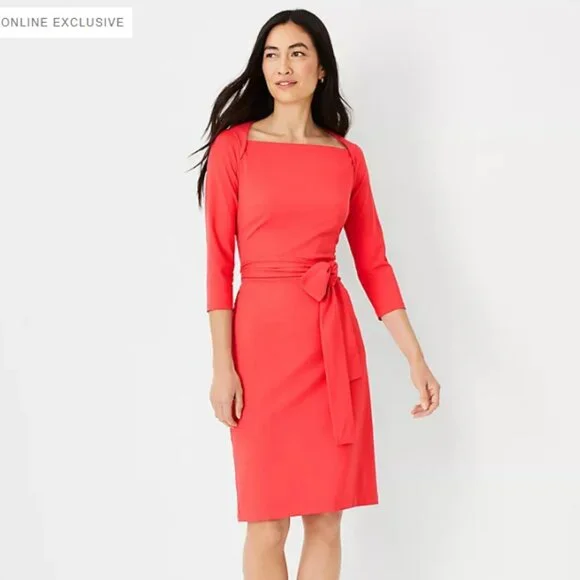 Ann Taylor | Dresses | Ann Taylor Petite Xs Envelope Neck Belted Flare Dress  Color Coral | Poshmark